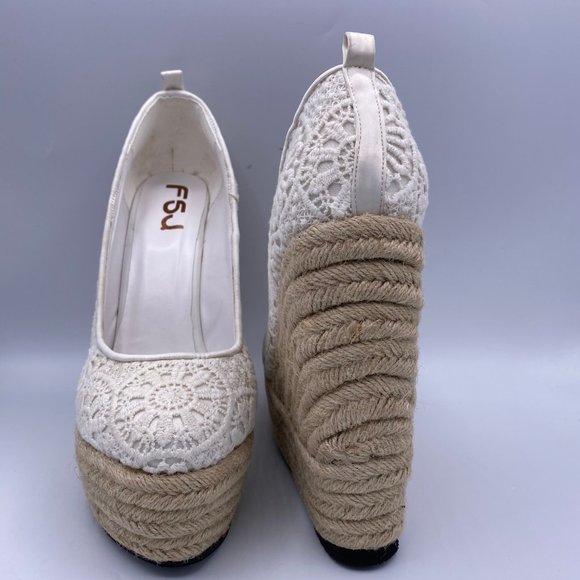 FSJ Ivory Lace Espadrille Wedges Wedding Round - Picture 6 of 10